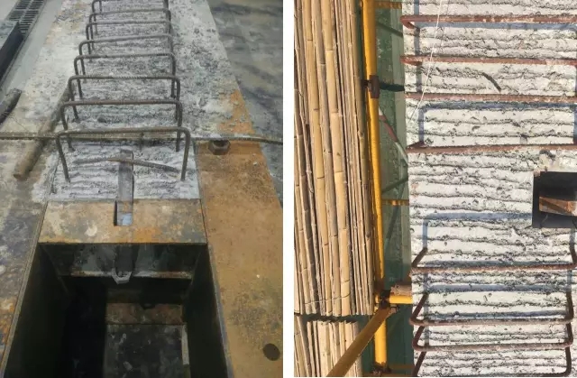 预制主梁和预制次梁的毗毗邻纳牛担板节点。</